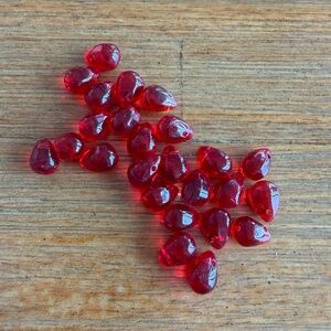 25 Red Teardrop Pressed Glass Beads 9x5mm for Jewelry Craft Making